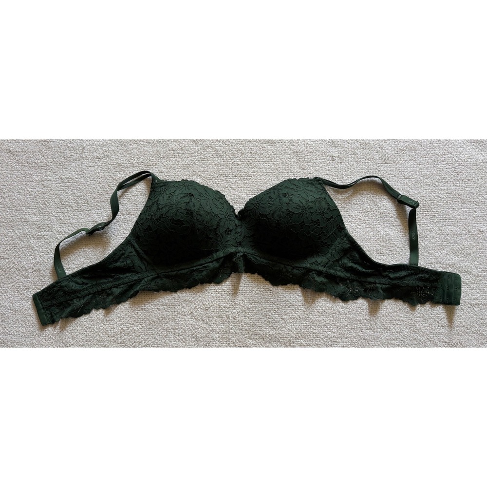 Aerie Women 38C Forest Green Floral Lace Wireless Padded Push Up Bra
